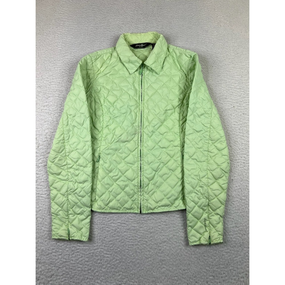 Eddie Bauer Jacket Womens Small Green Quilted Down Lightweight Packable Zip